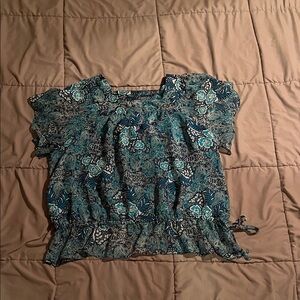 Apt. 9 Blue and Black Floral Blouse